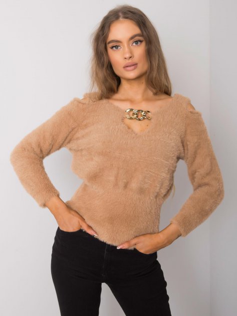 Sweter-LC-SW-7033.27X-camelowy