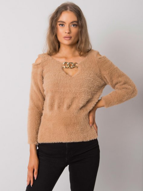 Sweter-LC-SW-7033.27X-camelowy