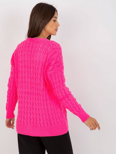 Sweter-LC-SW-8036.74P-fluo różowy