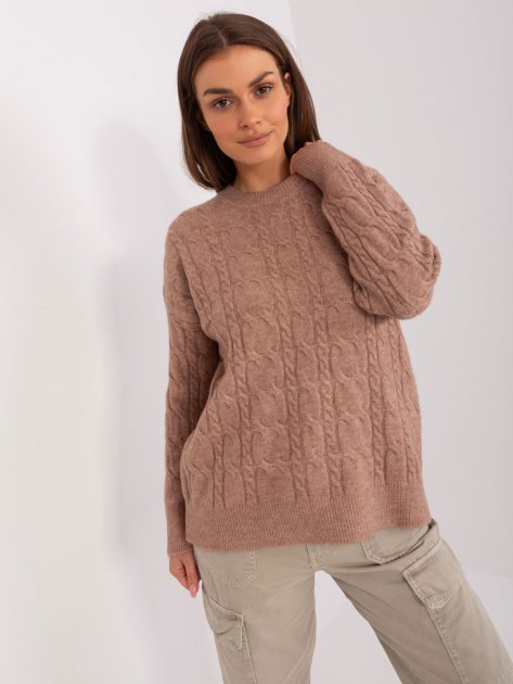 Sweter-AT-SW-2335.27-ciemny bezowy