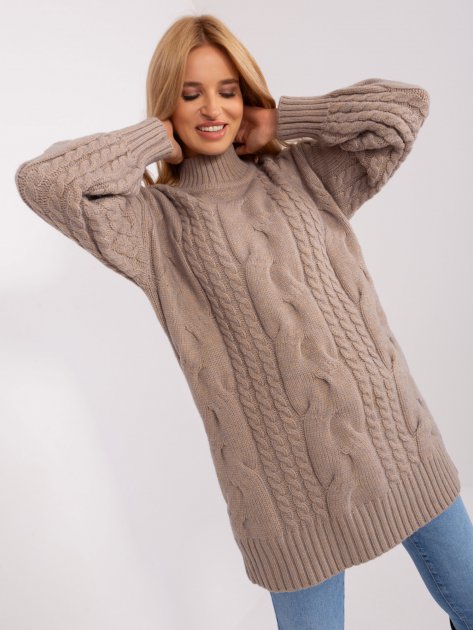 Sweter-AT-SW-2367-1.35P-ciemny bezowy