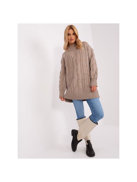 Sweter-AT-SW-2367-1.35P-ciemny bezowy