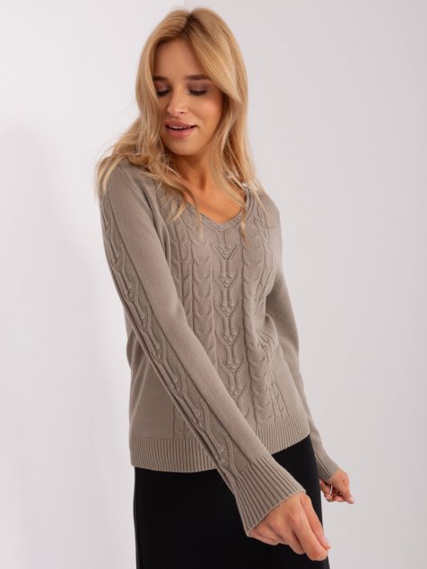 Sweter-AT-SW-2329.98P-ciemny bezowy