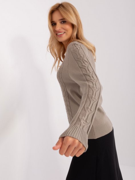 Sweter-AT-SW-2329.98P-ciemny bezowy