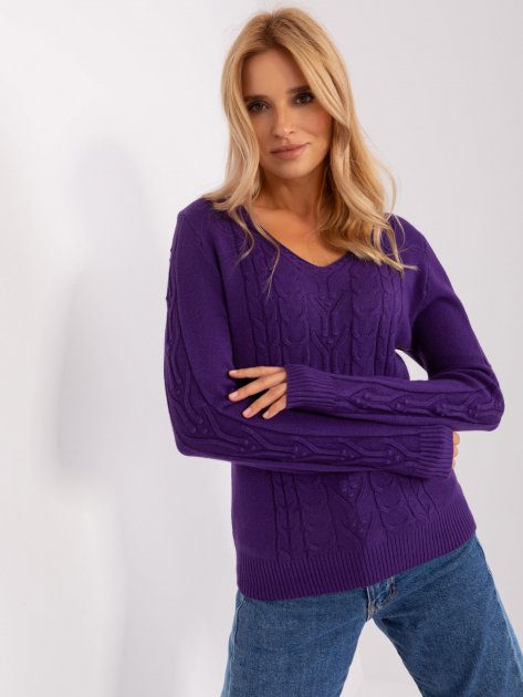 Sweter-AT-SW-2329.98P-ciemny fioletowy