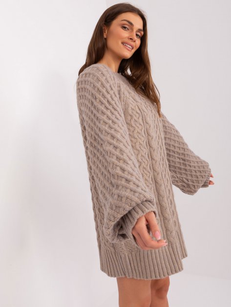 Sweter-AT-SW-2367-2.64P-ciemny bezowy