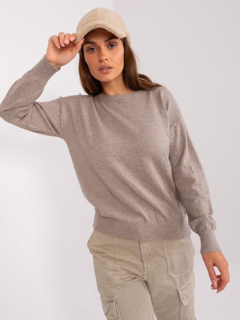 Sweter-AT-SW-2325.95P-ciemny bezowy