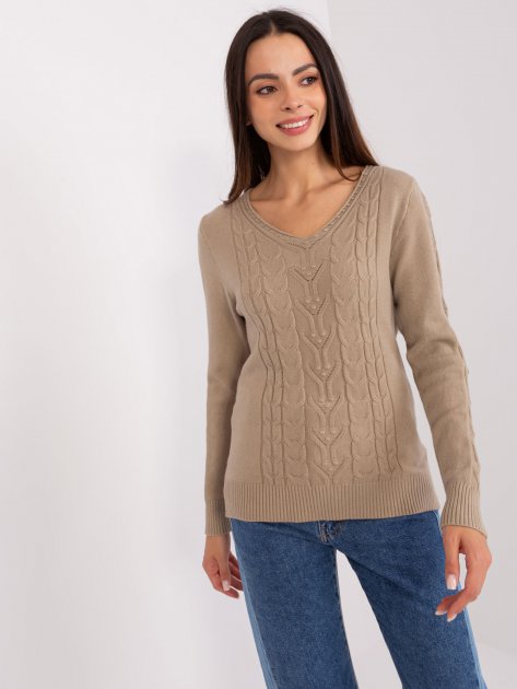 Sweter-AT-SW-2329.98P-ciemny bezowy