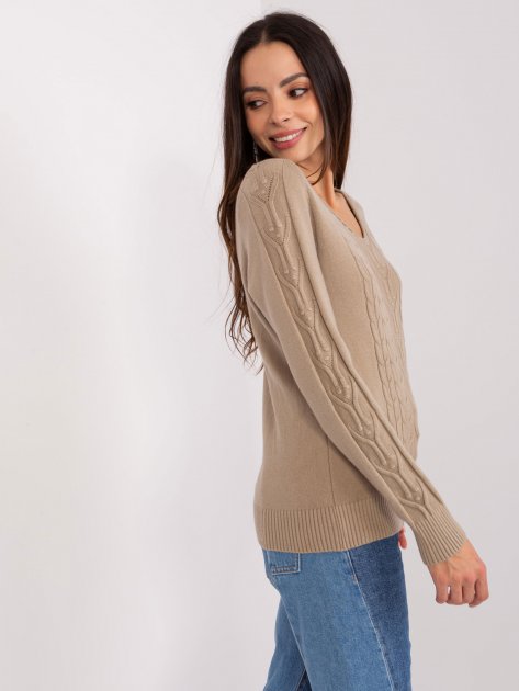 Sweter-AT-SW-2329.98P-ciemny bezowy