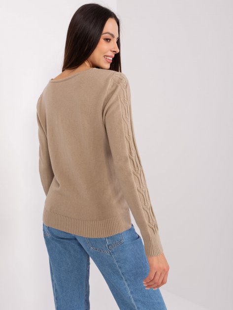 Sweter-AT-SW-2329.98P-ciemny bezowy