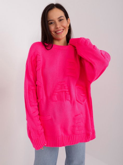 Sweter-BA-SW-8053.31-fluo różowy