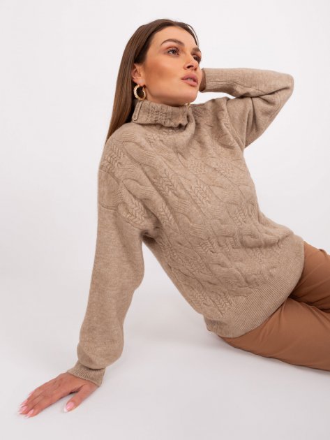 Sweter-AT-SW-23401.97P-ciemny bezowy