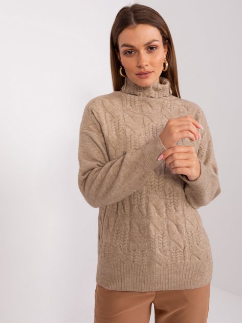 Sweter-AT-SW-23401.97P-ciemny bezowy