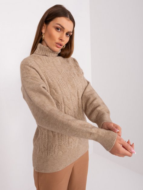 Sweter-AT-SW-23401.97P-ciemny bezowy