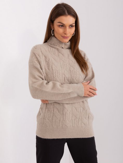 Sweter-AT-SW-23401.97P-ciemny bezowy