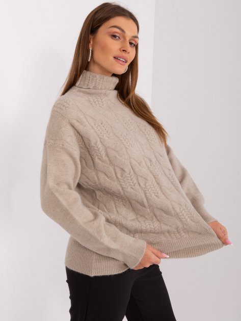 Sweter-AT-SW-23401.97P-ciemny bezowy