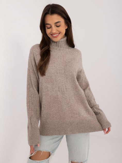 Sweter-AT-SW-2342-1.35-ciemny bezowy